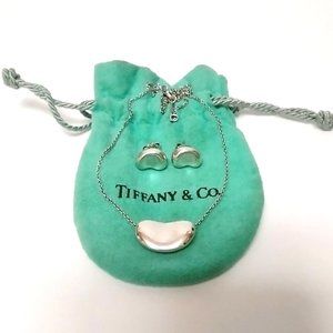 Tiffany Elsa Peretti Bean 18mm Necklace & 9mm Earrings Set Sterling Silver 925